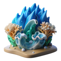 magnificent abstract Ocean Waves, Coral Reef, 3D Render, Underwater Scene premium png