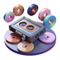 Retro Cassette Tape and Discs A Nostalgic 3D Render png