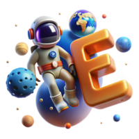 Astronaut on Letter E, Space Exploration png