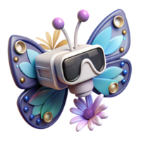 Virtual Butterfly 3D Render of Robotic Insect with VR Goggles png