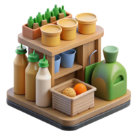 3D Render of a Small Food Stand with Produce and Condiments png