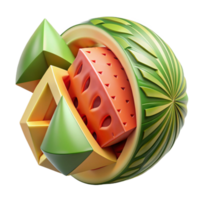 impressive modern Abstract Fruit Geometry Watermelon Melon 3D Render genuine png