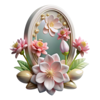 Floral Oval Frame 3D Render of Pink Flowers png