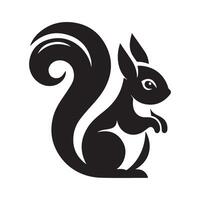 A stylized, black silhouette of a squirrel is set against a plain white background. vector
