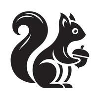 detailed, stylized silhouette squirrel holding a nut. vector