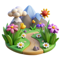 elegant rustic 3D Cartoon Mountain Meadow with Flowers and Path high quality png