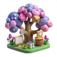 vibrant creative Whimsical 3D Render of an Abstract Tree with Colorful Ornaments original png