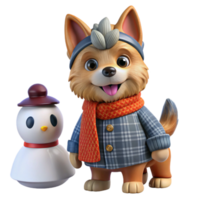 serene rustic Adorable 3D Winter Dog and Snowman professional png