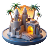 stunning minimalist Sunset Desert Oasis 3D Render of a Magical Sandcastle high resolution png