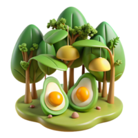 elegant abstract Avocado Forest 3D Render of Halved Avocados in a Whimsical Grove detailed png