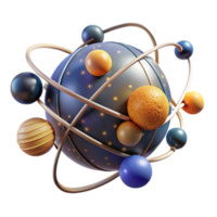 Abstract Sphere with Orbiting Planets 3D Render png