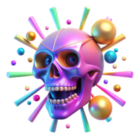 Psychedelic Skull with Colorful 3D Elements png