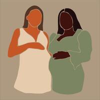 Abstract pregnant women in elegant line art style vector