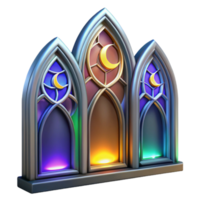 wonderful abstract Triple Gothic Arch with Crescent Moons and Illuminated Windows exclusive png