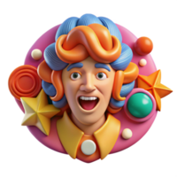 Joyful 3D Cartoon Avatar with Colorful Surrounds png