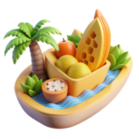 wonderful vintage Tropical Fruit Boat Summer Island Paradise high resolution png