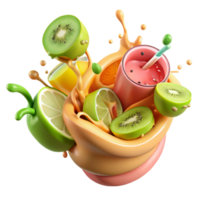 Refreshing Fruit Smoothie Splash Kiwi, Lime, Orange, Citrus Blend png