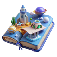 serene classic Open Book 3D Illustration A Journey Through Space and Imagination genuine png