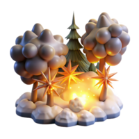 dramatic artistic Enchanted Winter Forest 3D Render of Festive Scene high resolution png