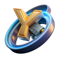 3D Abstract Y Symbol with Orbiting Satellite png