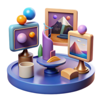 magnificent rustic Abstract 3D Scene Colorful Screens, Mountains, and Geometric Forms professional png