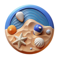vibrant classic Summer Beach Scene 3D Render of Sand, Sea, and Shells high quality png