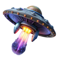 Retro UFO Spaceship Taking Off with Cosmic Trail png