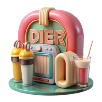 extraordinary rustic Retro Diner Jukebox Scene 3D Render professional png