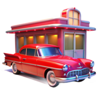 serene minimalist Retro Diner and Classic Car A 1950s Scene authentic png