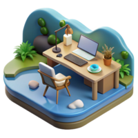 Serene Home Workspace Setup 3D Render png