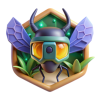 extraordinary vintage 3D Insect Avatar with Goggles in Hexagon Frame detailed png