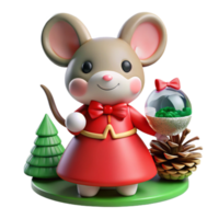 stunning rustic Adorable 3D Render of Mouse in Festive Red Dress high resolution png
