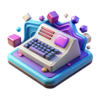 Retro Keyboard 3D Render of Vintage Device with Colorful Cubes png