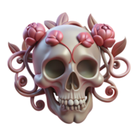 Floral Skull 3D Render of a Skull Adorned with Roses and Vines png