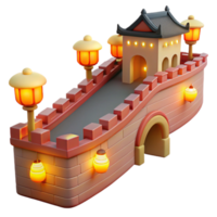 elegant rustic 3D Model Illuminated Asian-Style Bridge professional png