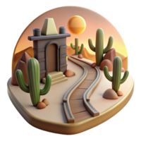 vibrant rustic Desert Oasis 3D Render of Cactus Landscape with Structure detailed png