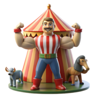 wonderful modern Strongman, Circus Tent, Animals 3D Render detailed png