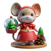 Adorable 3D Mouse in Red Dress with Snow Globe png