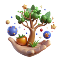 Nurturing Growth A 3D Render of a Tree in a Hand png