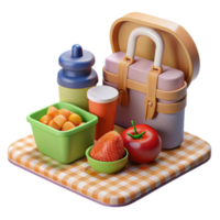 3D Render of a Picnic Basket with Food and Drinks png