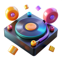 Colorful 3D Record Player with Floating Shapes png