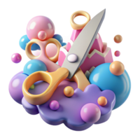 Colorful 3D Render of Scissors and Spheres png