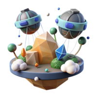 serene vintage Abstract 3D Render Floating Island with Geometric Shapes premium png