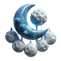 beautiful vintage Celestial Mobile Crescent Moon and Cratered Spheres original png