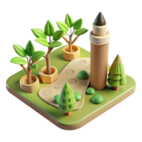 elegant minimalist 3D Garden Path with Tower and Trees professional png