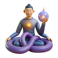 3D Render Serene Yogi with Glowing Orb and Snake png