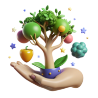 Nurturing Growth A Colorful 3D Tree in Hands png