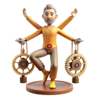 Multitasking Man Balancing Act with Gears png