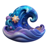 dramatic artistic Cosmic Ocean Wave 3D Render of Fantasy Seascape authentic png
