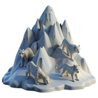 Snow Leopards on Mountain Peak 3D Render png